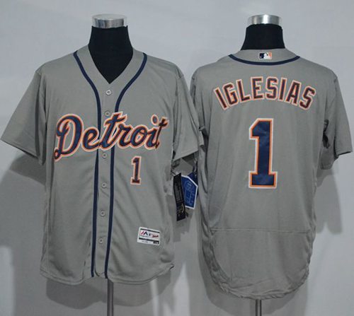 Tigers #1 Jose Iglesias Grey Flexbase Authentic Collection Stitched MLB Jersey - Click Image to Close